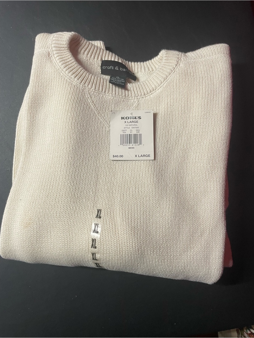 Kohl's Men's Cream Crewneck Pullover Sweater
